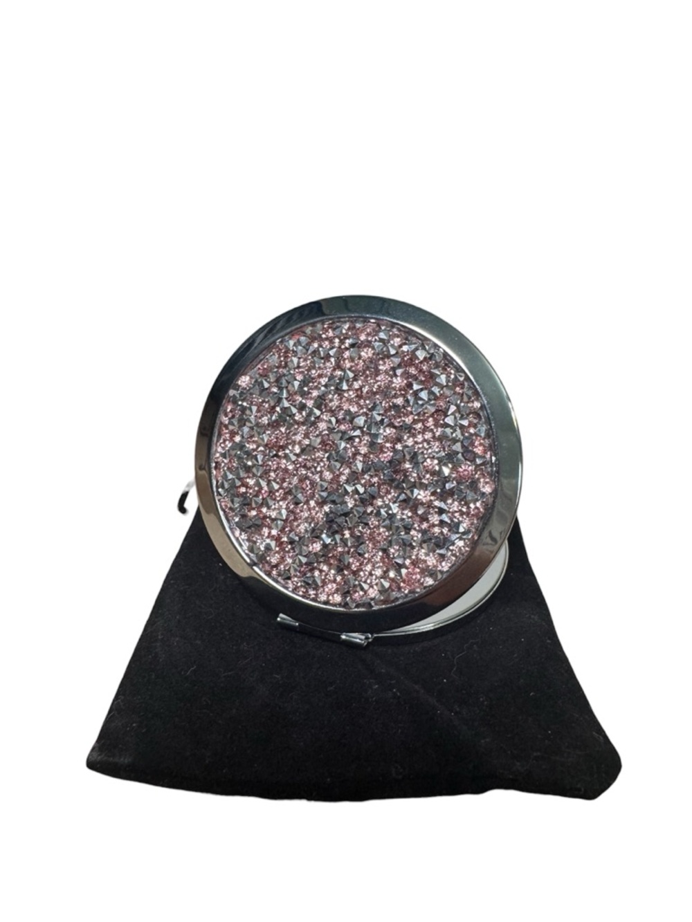 Pink Crystal Compact Mirror with Dustbag